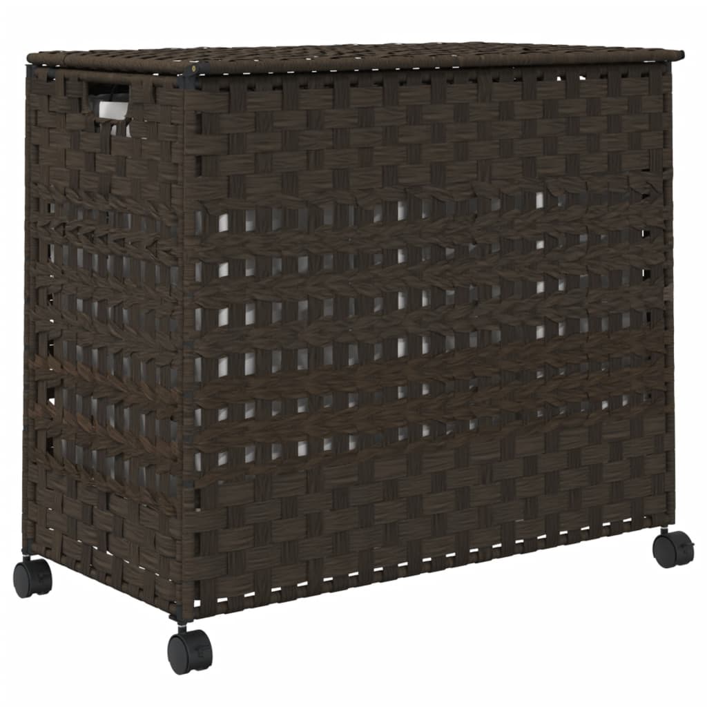 Wasmand op wielen 66x35x60 cm rattan donkerbruin