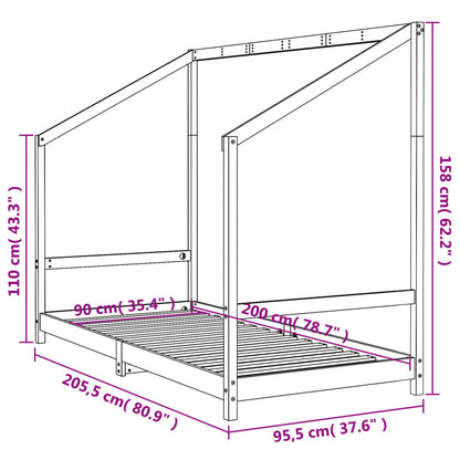 Kinderbedframe 90x200 cm massief grenenhout zwart