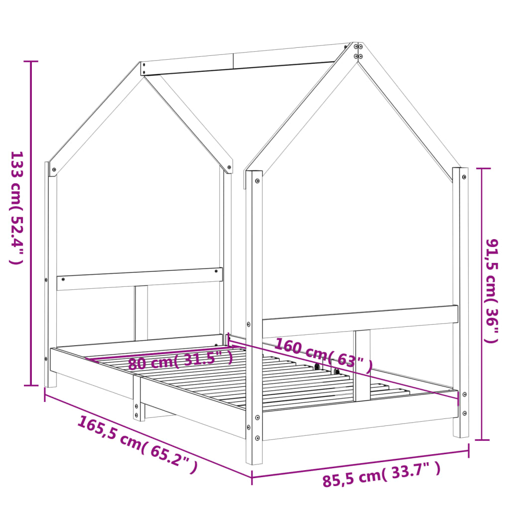 Kinderbedframe 80x160 cm massief grenenhout wit