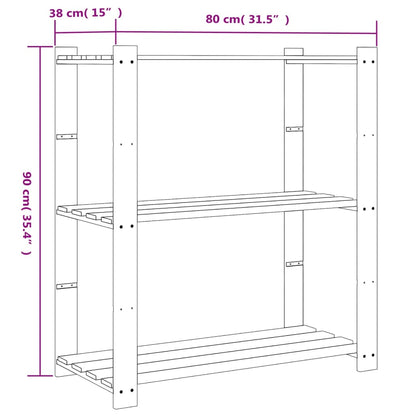 Opbergrek 3-laags 80x38x90 cm massief grenenhout grijs