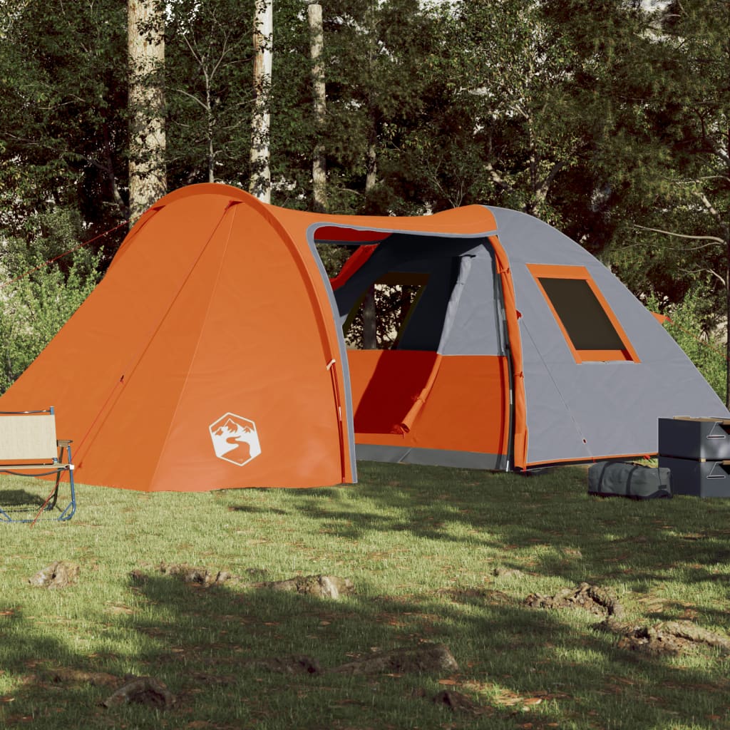 Tent 6-persoons 466x342x200 cm 185T taft grijs en oranje