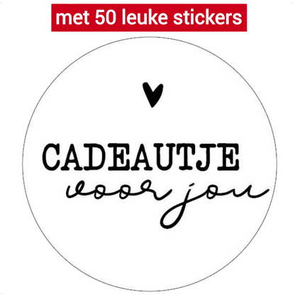 HGN papieren tasjes 50 stuks en 50 witte stickers met tekst -18x8x22 cm