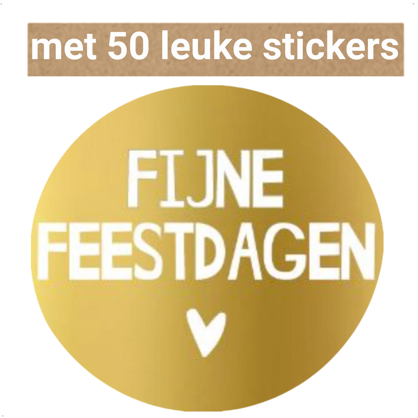 HGN papieren tasjes 50 stuks en 50 goudkleurige stickers met tekst "Fijne Feestdagen"-18x8x22 cm-Ideaal voor de kerst