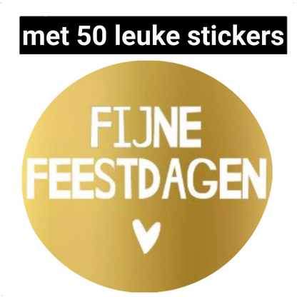 HGN papieren tasjes 50 stuks en 50 goudkleurige stickers met tekst "Fijne Feestdagen"-18x8x22 cm-Ideaal voor de kerst