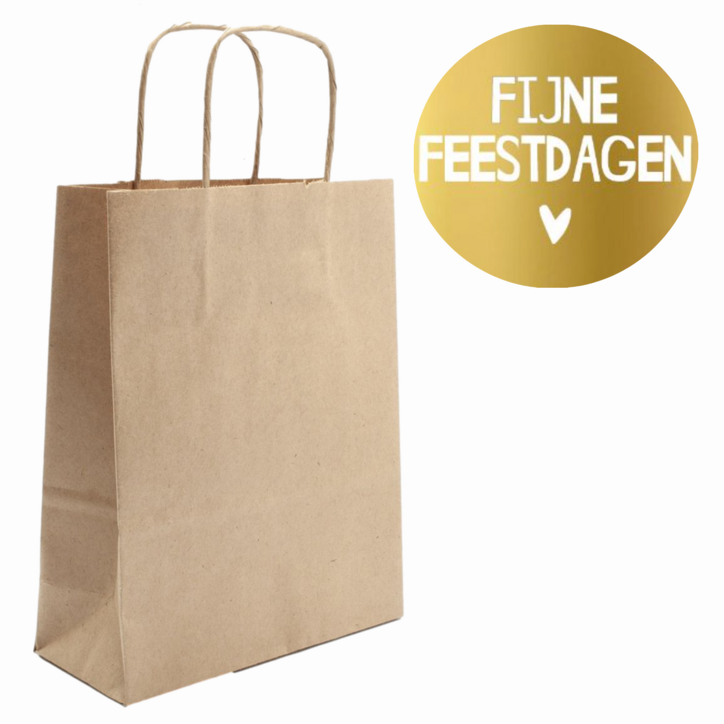 HGN papieren tasjes 50 stuks en 50 goudkleurige stickers met tekst "Fijne Feestdagen"-18x8x22 cm-Ideaal voor de kerst