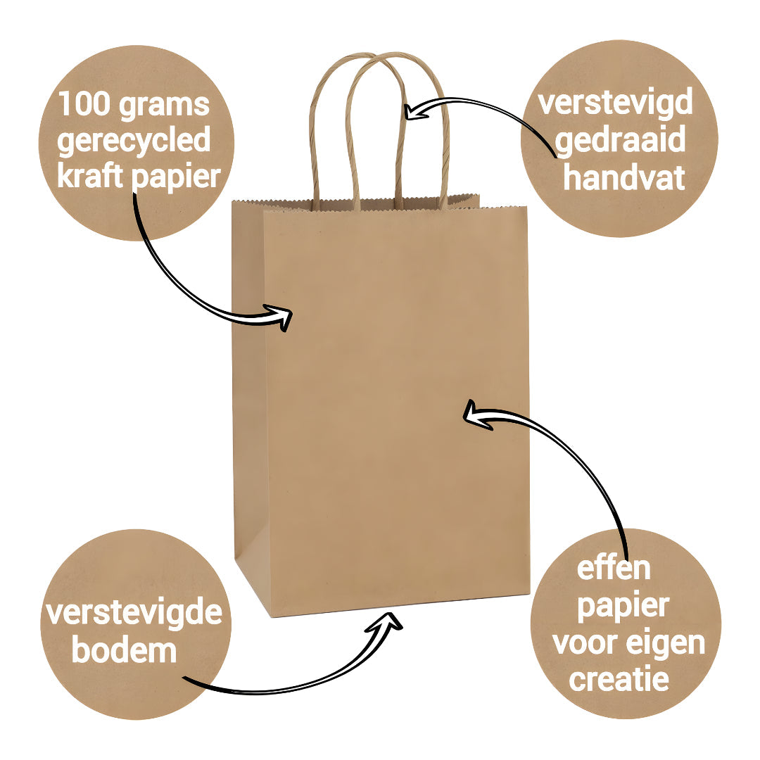 HGN papieren tasjes 50 stuks en 50 zwarte stickers met tekst -18x8x22 cm