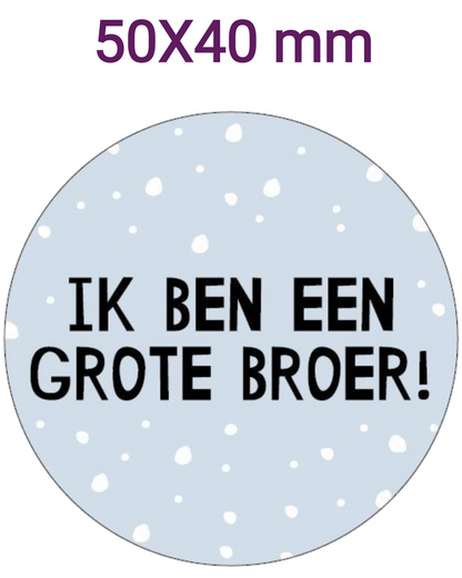 50 geboortestickers 40 mm, sluitstickers met tekst Ik ben een grote broer