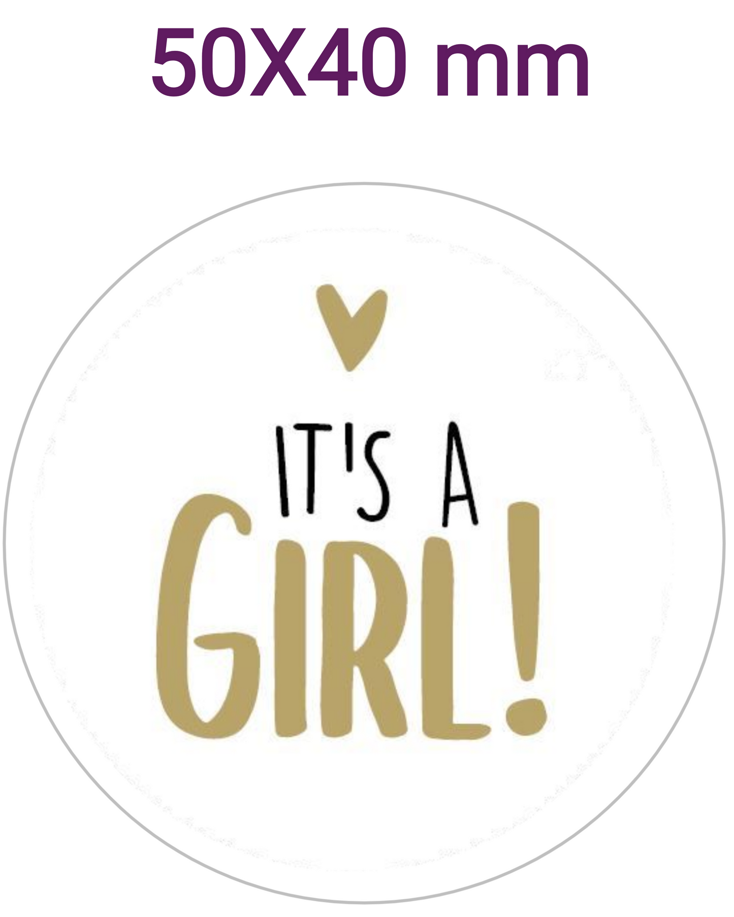 50 geboortestickers 40 mm, sluitstickers met tekst It`s a girl