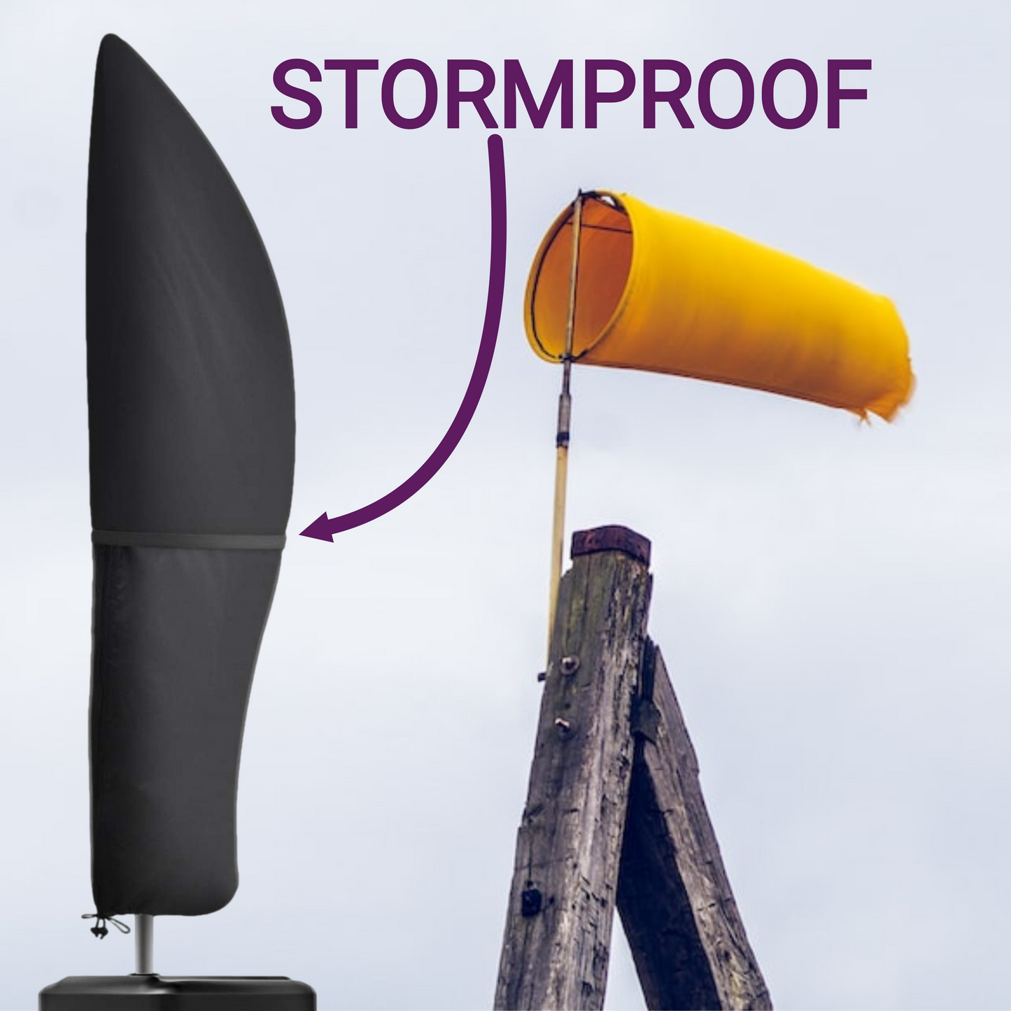 LOVV Parasolhoes 420D voor Zweefparasol-280x81cm-met Rits, Stok en Stormband-Waterdicht-Zwart