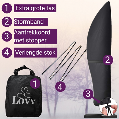 LOVV Parasolhoes 420D voor Zweefparasol-280x81cm-met Rits, Stok en Stormband-Waterdicht-Zwart