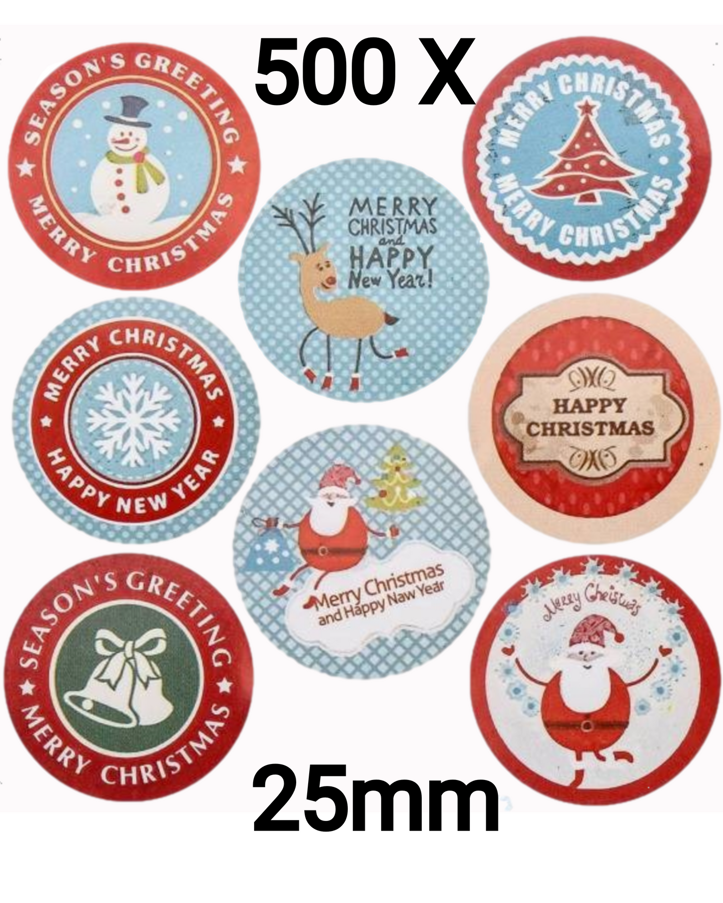 500 LOVV Kerststickers 25 mm-Stickers Kerstmis-Sluitstickers Kerst-Op Rol