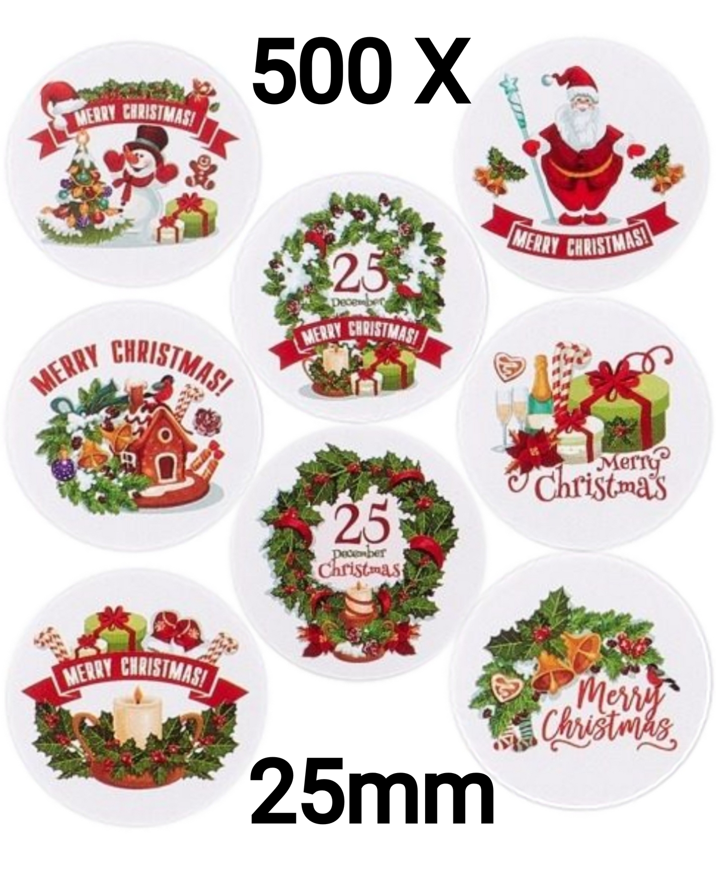 500 Kerststickers 25 mm-Stickers Kerstmis-Sluitstickers Kerst-Op Rol