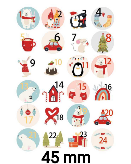 Kerst Adventsstickers-24x 45mm op Vel