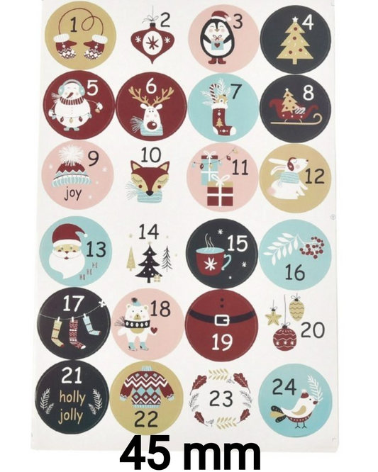 Kerst Adventsstickers-24x 45mm op Vel