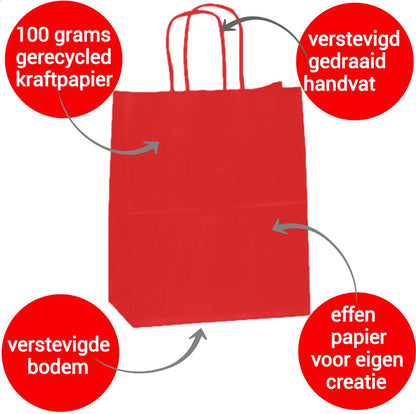 HGN papieren tasjes 25 stuks en 25 witte stickers met tekst -18x8x22 cm